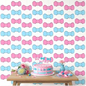2 x 8 Pcs Gender Reveal Party Decorations 8.2 ft Pink and Blue Bow Baby Shower Banner Cute Gender Reveal Hanging Garland Photo Backdrop for Birthday Wedding Party Supplies