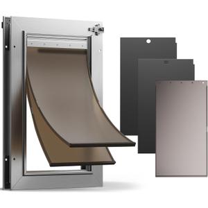 All Aluminum Dog Door with 2 Magnetic Flaps & 1 Replacement Flap, Heavy Duty Medium Doggy Door for Exterior Doors, Doggie Door wtih 2 Closing Panels, Dual Aluminum Locks, for Pets Up to 45 Lb