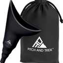 Pitch and Trek Female Urination Device, Silicone Standing Pee Funnel w/ Discreet Carry Bag, for Travel, Road Trip, Festival, Camping & Hiking Gear Essentials for Women, Black