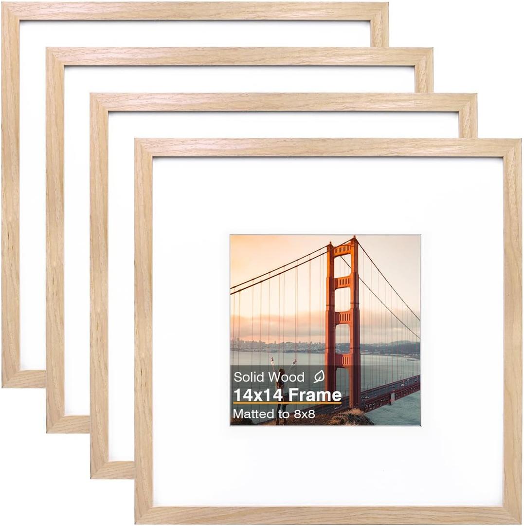 14x14 Picture Frames 4 Pack Natural Solid Wood Square Frames
