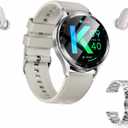 X10 Smart Watch with Earbuds for iPhone Android Smartphones 1.39 Inch Round Bluetooth Call Smartwatch Fitness Tracker All-in-one Smartwatches Long Time Standby TWS Music Watch for Men Women (Silver)