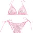 Verdusa Women's 2 Piece Bathing Suit Glitter Triangle Top Tie Side Thong Bikini Swimsuits (Pink)