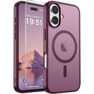 SUPFINE Magnetic for iPhone 17 Case (Compatible with MagSafe)(Military Grade Drop Protection) Translucent Matte Shockproof with Anti-Fingerprint Phone Cover 2025,Wine Red