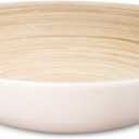 LEXA 14" Handmade Bamboo Salad Bowl  130 oz Large Wooden Fruit Bowl for Kitchen Counter, White