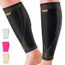 Copper Calf Compression Sleeves for Men & Women - High Stretch Graduated Compression with Anti-Slip Grip | Breathable & Smooth Lining Footless Design for Runners, Shin Splints, Leg Fatigue & Travel (1 Pair) (Small, Black)