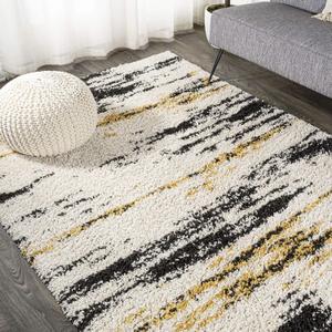 JONATHAN Y Strie' Shag Beige/Black/Yellow Indoor Area Rug 8X10 ft, Nova Modern Bold for Living Room, Bedroom, Kitchen, Office, Easy-Cleaning, High Traffic, Pet-Friendly, Non-Shedding SHG102A-8