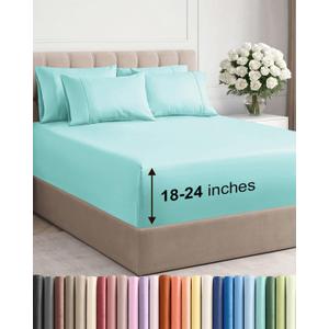 Extra Deep Full Sheet Set - 6 Piece Breathable and Cooling Sheets - Hotel Luxury Bedding for Women, Men, Kids & Teens - Easy & Secure Fit - Soft, Wrinkle Free and Comfy - Extra Deep Pockets - Spa Blue