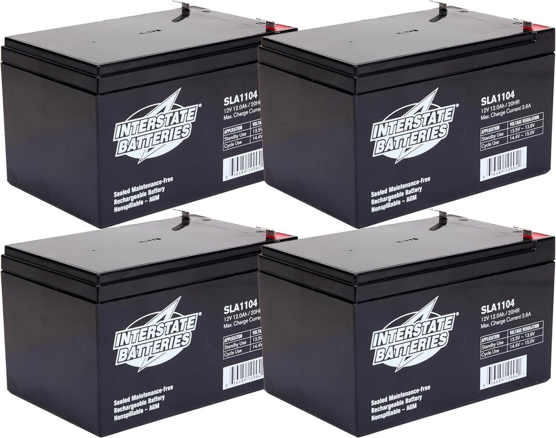 Interstate Batteries 12V 12Ah Battery (4-Count) (F2 Terminal) SLA AGM VRLA Rechargeable Replacement for APC, UPS Backup Power, Medical Devices, Security, Lighting (SLA1104C-A)