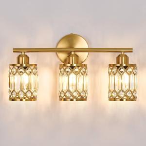 3 Light Bathroom Vanity Light Fixture Over Mirror Brushed Gold Vintage Vanity Lights with Glass Shade Farmhouse Wall Sceonce for Bedroom Dressing Room Living Room Hallway Cabinet