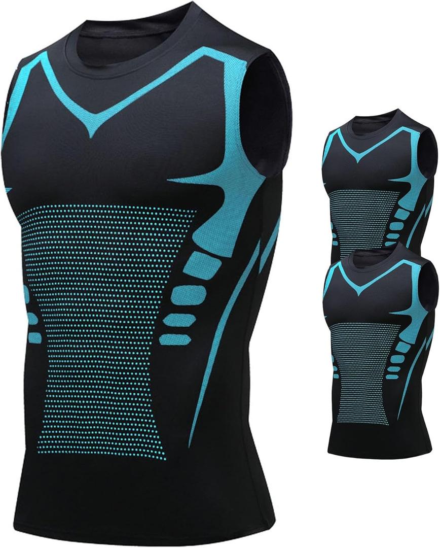 Compression Shirt Men Slimming Body Shaper Vest Crewneck Workout Shirts Tummy Control Undershirts (XX-Large, Black+black) Pack of 2