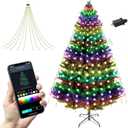 Christmas Tree String Lights Decorations with Ring Smart APP, 200 LED Waterfall Lights IP65 Waterproof Multi-Modes with Remote Color Changing Lights for Wedding Yard Party Home Holiday