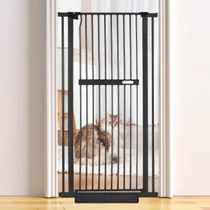 WICHEMI Extra Tall Pet Gate, 55" Height, 30"-33" Wide, Adjustable Pressure-Mounted Baby Safety Gate for Dogs Cats, Auto-Close, Walk Through Design, Black