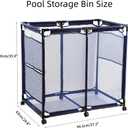 Pool Storage Cart Organizer with Nylon Mesh Basket, Rolling Storage Bin for Pool Accessories and Beach Towels Large Capacity, 2 Grids, 50" L x 30" W x 34" H, Blue