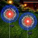 [Upgrade] 4th of July Decorations Outdoor Solar Lights, 2 Pack Solar Powered Firework Lights with 8 Modes Red White Blue LED Lights Patriotic Decorations for Memorial Day Presidents Day Veterans Day