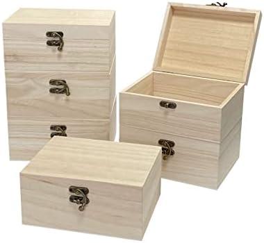 Cregugua 5 Pack Unfinished Wood Box Rectangle Crafts Wooden Box for Painting DIY Project (outer: 5 x 6.7 x 3.1 In)