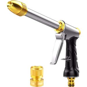 Upgrade Water Hose Nozzle Long Rod Garden Hose Nozzle Heavy Duty Metal Brass Sprayer 360 Rotaing Spray Gun for Car Wash, Plants and Lawn,Patio Gardening, Pets Shower Hose Nozzle + Quick Connector