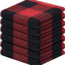 Homaxy 100% Cotton Waffle Weave Check Plaid Dish Cloths, 12 x 12 Inches, Super Soft and Absorbent Dish Towels Quick Drying Dish Rags, 6-Pack, Black & Red