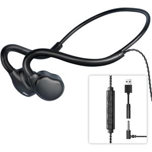 3.5mm Open Ear Headphones Wired headphones with Mic, 3.5mm+USB Connection, Air Conduction Wired Headset with Premium Sound Ultra-Light USB Headset Perfect for Phones Tablets PC Speakers -Black