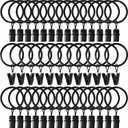 40 Pack Curtain Rings with Clips, Drapery Clips with Rings, Drapes Rings 1.26 in Interior Diameter, Fits up to 1 in Curtain Rod, Black