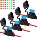 4 Pack 12AWG Inline Fuse Holder, Waterproof Fuse Holder with 35 PCS Standard Fuses (5 of Each: 5A, 7.5A, 10A, 15A, 20A, 30A, 40A), Upgraded In Line Fuses Holders 12v for Marine Auto