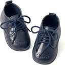 Meckior Infant Baby Boys Girls Classic PU Leather Wedding Loafers Brogue Toddler Oxford Dress Shoes First Steps Walking Flat Lazy Crib Shoe, Navy, 4