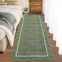 GarveeHome Scalloped Runner Rug for Hallway 2x10 Kitchen Rugs Non Slip Washable Modern Entryway Rug Farmhouse Soft Bathroom Rugs Stain Resistant Carpet for Hallway Laundry Bedroom 2'x10' Greyish Green