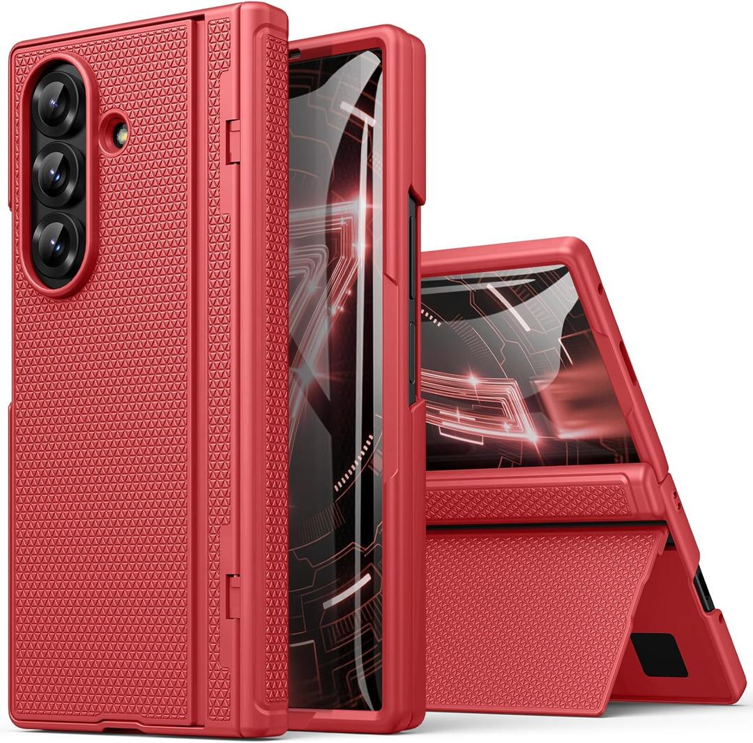 BXYJY for Samsung Galaxy Z Fold 7 Case with Stand, Front Screen Protector, Hinge Protection, Slim & Rugged, Full Body Hard Cover, Drop Protective Phone Case for Samsung Z Fold 7 5g 2025, Vermilion Red