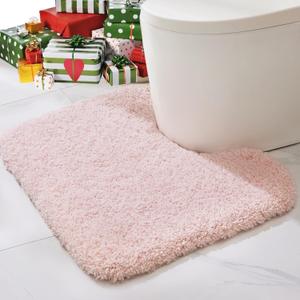 ILANGO Pink Toilet Rugs U Shaped 22"  24" Non Slip & Super Absorbent Extra Thick Soft, Washable Bath Mats for Bathroom Floor, Microfiber Plush Shaggy Contour Bath Rugs for Toilet,Dry Quick