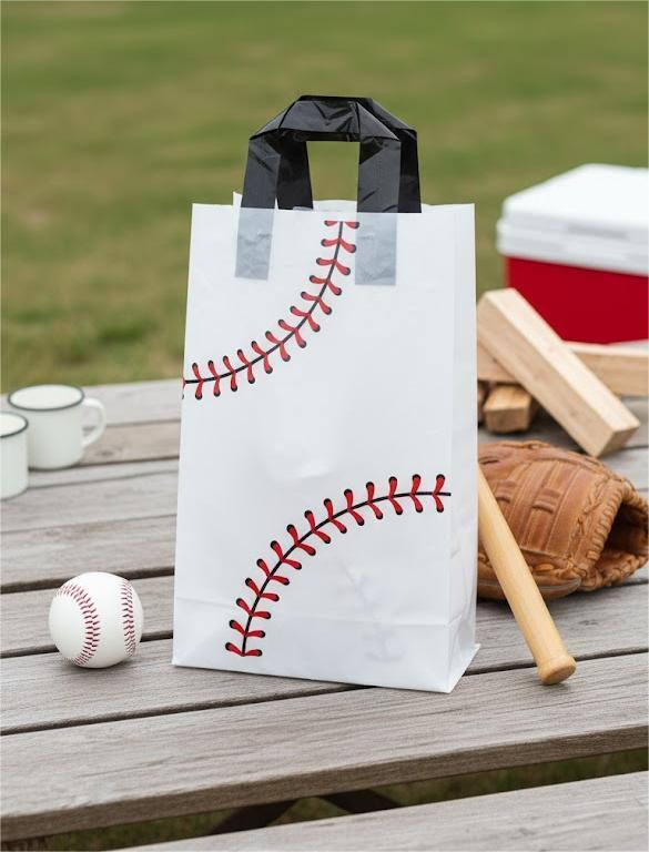Baseball Party Gift Bags, Baseball Goodie Bags Favors Sport Theme Party Favor Practical Gift Bag for Birthday Presents Packing Candy Snack Goodie Storage (White, Red), 50 Pieces