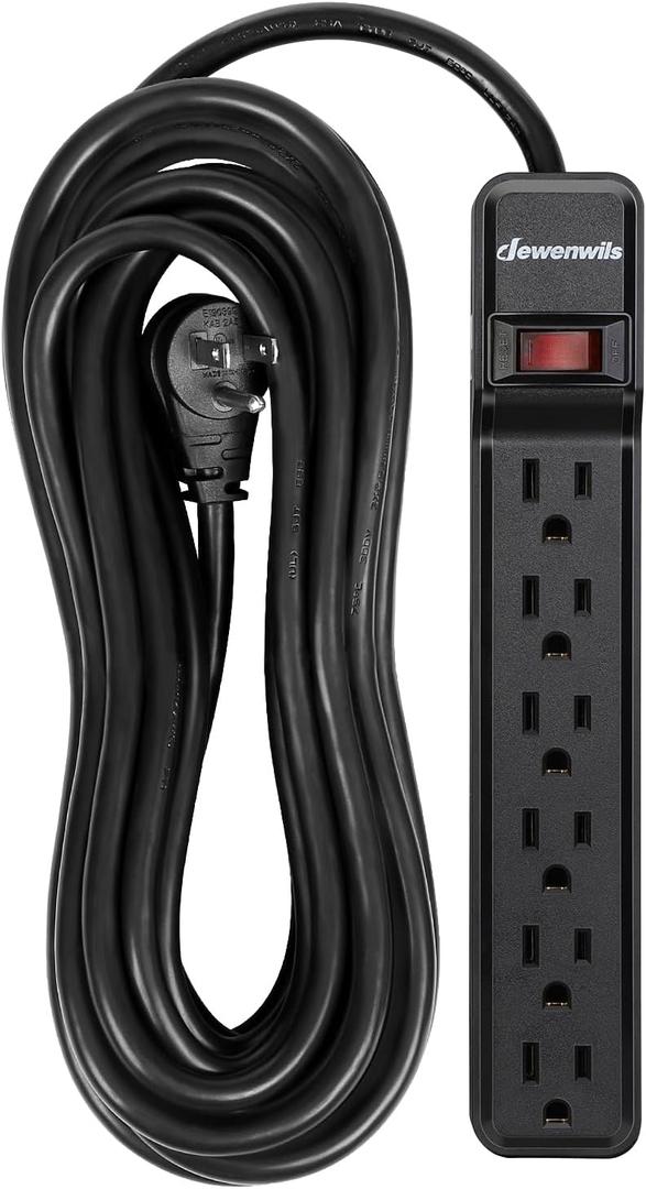 DEWENWILS 25FT Power Strip Surge Protector, 6-Outlet Strips with Low Profile Flat Plug, 15 Amp Circuit Breaker, 500 Joules, Wall Mount, UL Listed