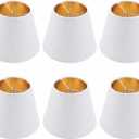 Small Lamp Shades Clip on Bulb, Chandelier Shades Set of 6, Mini Linen Lampshade 2.9x5.9x5.1in Small Lamp Shade for Chandelier Lamp Replacement (White&Gold (White Edge))