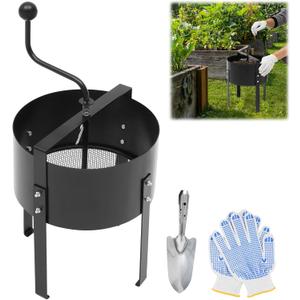 Rotary Soil Sifter Garden Soil Sifter with Gloves & Shovel, 13" Sifting Filter with 1/5 Inch Mesh Sifting, Heavy Duty Steel Garden Potting Sifting Mesh Rock Sand Dirt Sieve