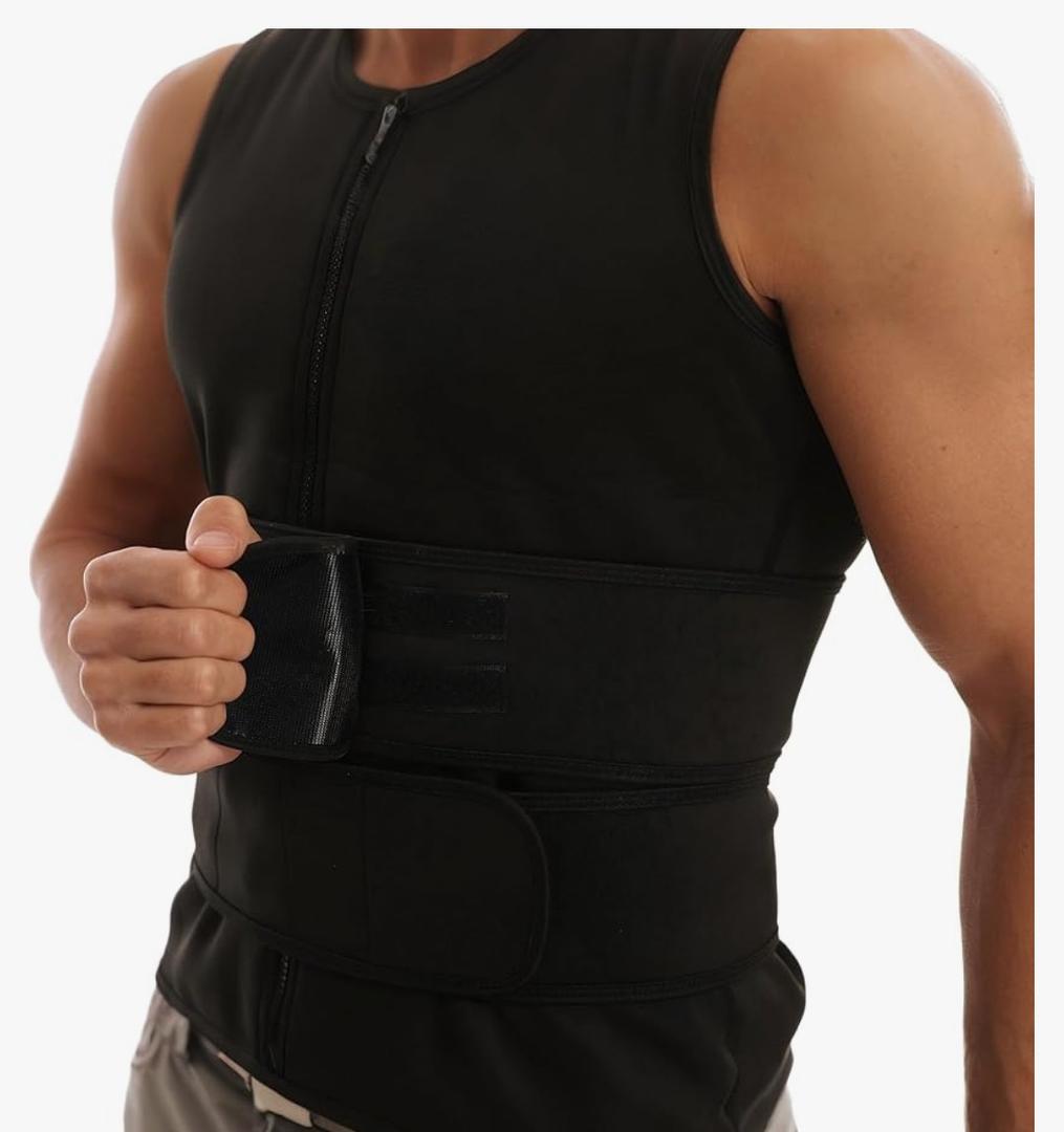 Sauna Suit Vest for Men 2 in 1, Zipper Sauna Waist Trainer with 2 Adjustable Waist Trimmer Belts, BodyShaper for Gym, 2XL