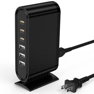 USB C Charger Block Charging Station,6 Port 3 Type C & 3 USB A Fast Charging Hub, Multi Device Wall Plug Brick for Apple iPhone 17 16 Pro Max/17 Air/15/14/iPad/Samsung Galaxy S25 Ultra/S24/S23/Android