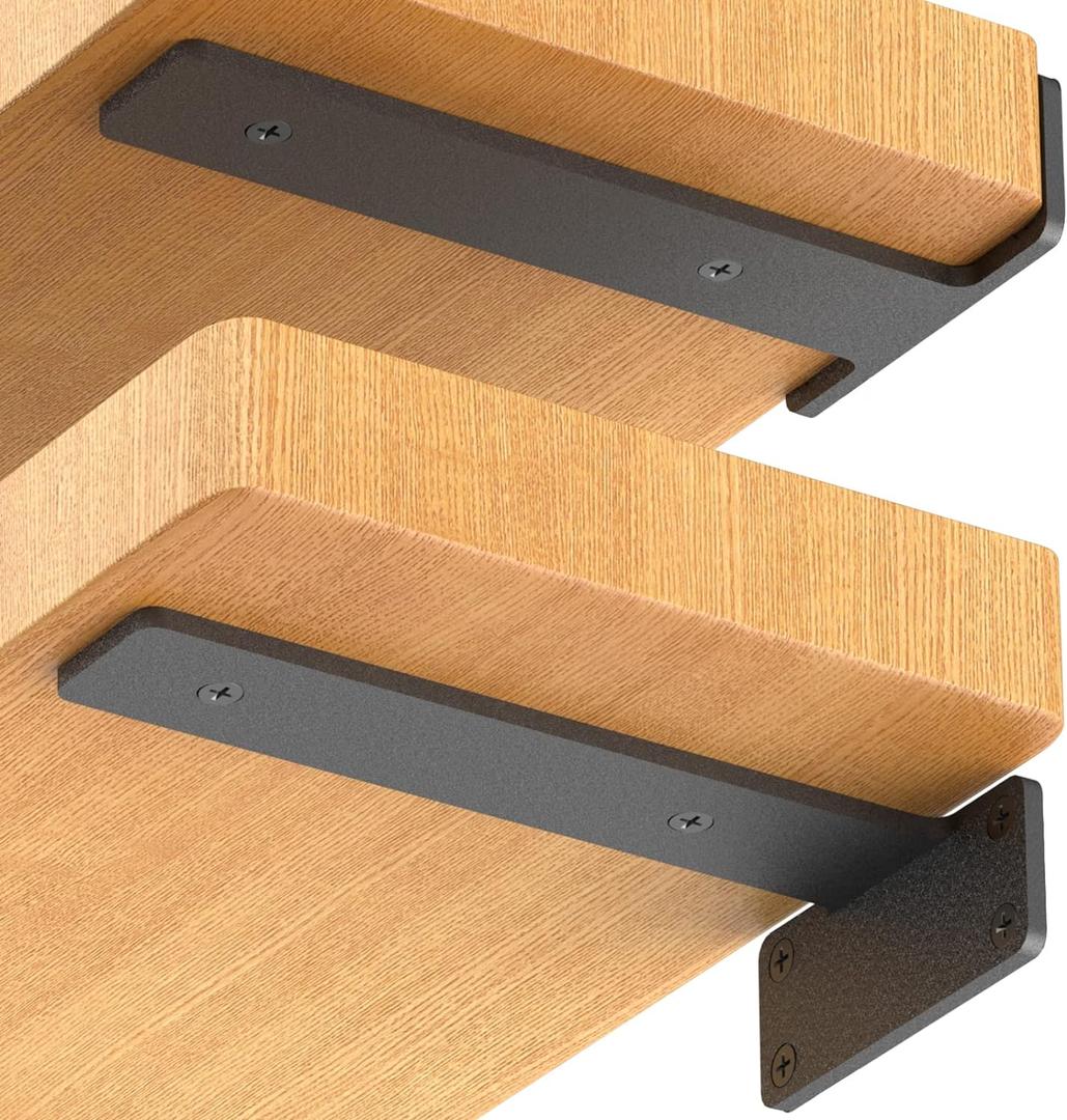 12 Pack Floating Shelf Brackets, 6 Inch Heavy Duty Industrial Shelf Bracket, Black Metal L Brackets for Shelves Support DIY(1/5 Inch Thicked)