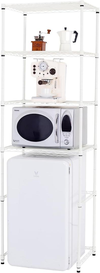 4 Tier Mini Fridge Shelf with Storage for Dorm, White | Mini Fridge Storage Shelf, Microwave Stand, Adjustable Height Organizer, For Dorm, For Kitchen