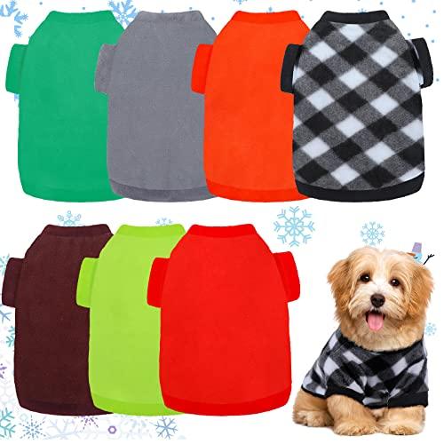 7 Pcs Dog Fleece Sweaters Dog Sweatshirt Winter Outfits Soft Fleece Puppy Sweater Outfits for Chihuahua Yorkshire Pets Cat(Solid,S(Neck: 8.27", Chest: 13.78", Back: 9.84"))