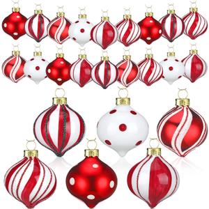 24 Pcs Christmas Peppermint Candy Ornaments Christmas Glass Balls Xmas Tree Hanging Decorations White Red Xmas Party Ornaments Home Decor