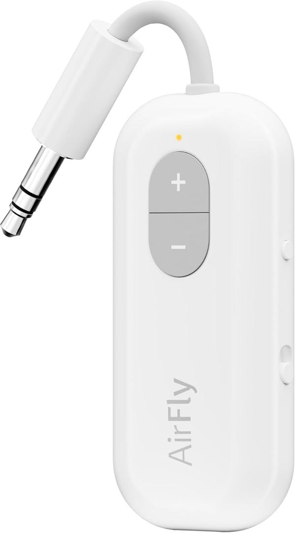 Twelve South AirFly SE | Bluetooth Wireless Audio Transmitter Adapter for AirPods/Headphones, 20+ Hr Battery, Works with 3.5mm aux Jacks on Airplanes, TVs, Gym Equipment, and Travel (White)
