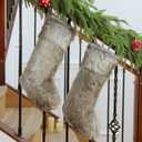 Realspring 2 Pcs 20 Inch Christmas Stocking Faux Fur Stocking Grey Brown Socks Xmas Fireplace Hanging Socks for Home Festive Party Gift Decorations
