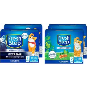 Fresh Step Clumping Cat Litter, Advanced, Extreme Mountain Spring Odor Control, Extra Large, 37 Pounds Total & Clumping Cat Litter, with Gain, Advanced, Extra Large, 37 Pounds Total