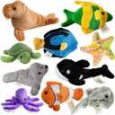 PREXTEX 10 Piece Plush Soft Stuffed Sea Animals - Small Stuffed Animals Bulk - Playset Plush Assortment, Turtle, Stingray, Nemo Fish, Killer Whale and More - Bulk Stuffed Animals