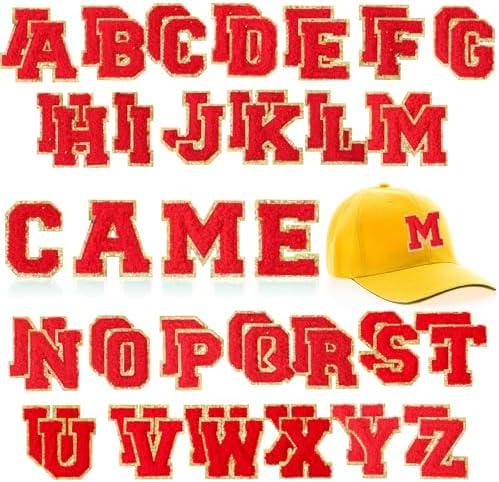 WILLBOND 52 Pcs Chenille Letter Patches A-Z, Self Adhesive Alphabet Patches for Clothes, Bags, Hats DIY, Name Craft & Personalized Best Mom Groovy Wedding Gifts(Red,2.2 Inch)