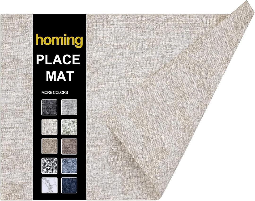 Homing Faux Leather Heat Resistant Placemats 6 Packs, Waterproof Wipeable Dining PU Place Mats for Indoor & Outdoor, Easy to Clean, Beige