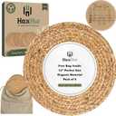 Round Woven Placemats Set of 6, Wicker Placemats for Dinner Plates | 15 Inch Natural Rattan Boho Style Braided Place Mats, Non-Slip, Heat Resistant, Dining Table Chargers with Bag for Storage