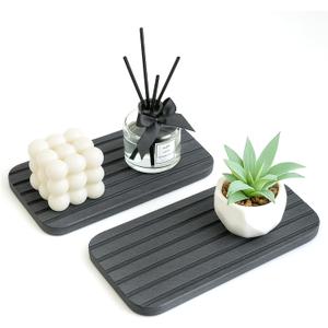 Diatomite Stone Sink Tray Drying Mat for Kitchen Sink Bathroom Counter Trays Diatomaceous Earth Dish Water Absorbing Stone Quick Dry Soap Tray Dispenser Holder Black Bathroom Decor Accessories (Dark Grey Diatomite)