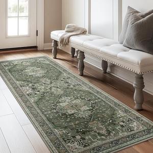 Runner Rugs for Hallway 2x10 Machine Washable Runners, Boho Vintage Retro Floral Medallion Runners for Kitchen Entryway Bathroom, Low Pile Lightweight Non Slip Runner Rug，Area Grass