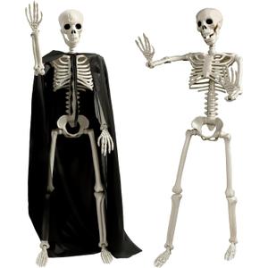 2 Pack 36" Halloween Skeleton Decorations, 3 ft Life Size Posable Skeleton Full Body with Movable Joints Plastic Skeleton for Yard Porch Garden Haunted House Graveyard Decoration