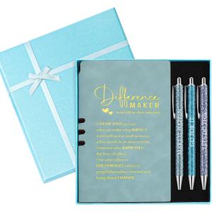 Thenshop 5 Pcs Cna Week Gifts 2026 Nurse Appreciation Gift Difference Maker Journal with Pen Leather Notebook 3 Ballpoint Pens Box Thank You Gift for Employee Coworker Teacher Volunteer(Blue)