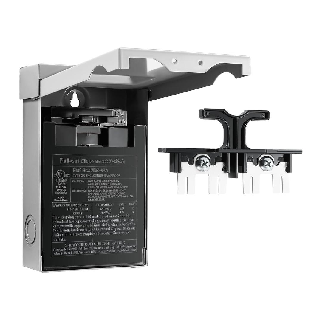 30 Amp AC Disconnect Switch Outdoor 120/240VAC Pull Out Switch Waterproof Metal Box for Air Conditioning Fused (Fuse not Included)